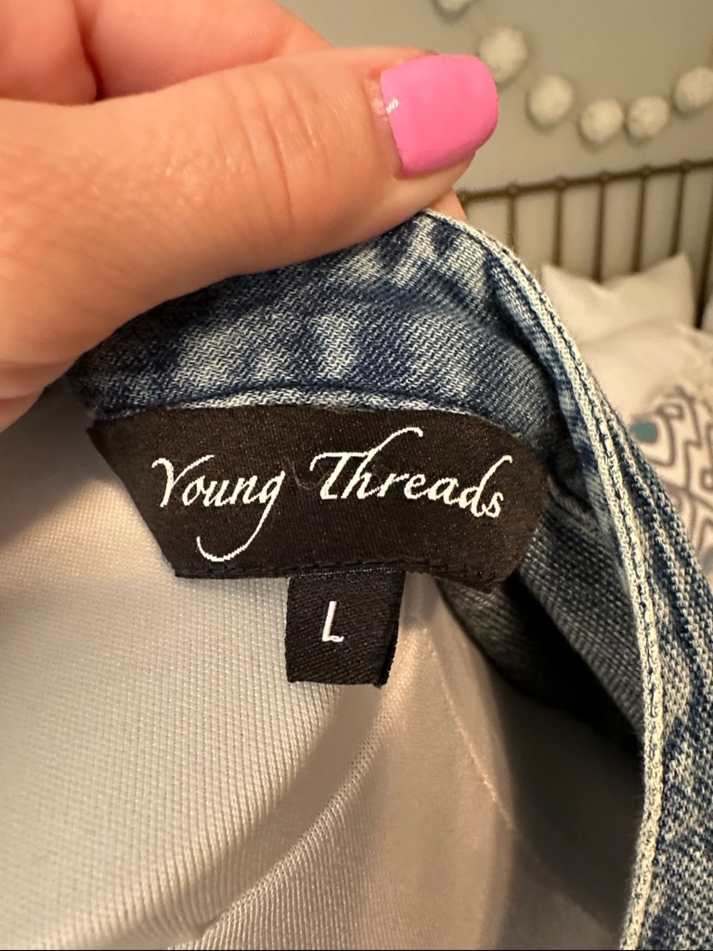 Young Threads Boho Patchwork Denim and Pink Floral Jacket - Picture 2 of 7